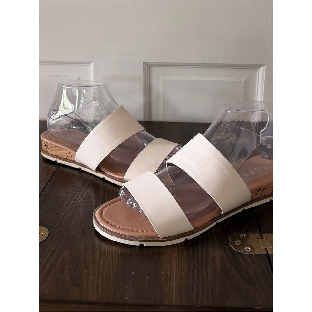 Esprit Cream Double Strap Cork Sandals Womens Size 7 Slide Flat Comfort Slip On